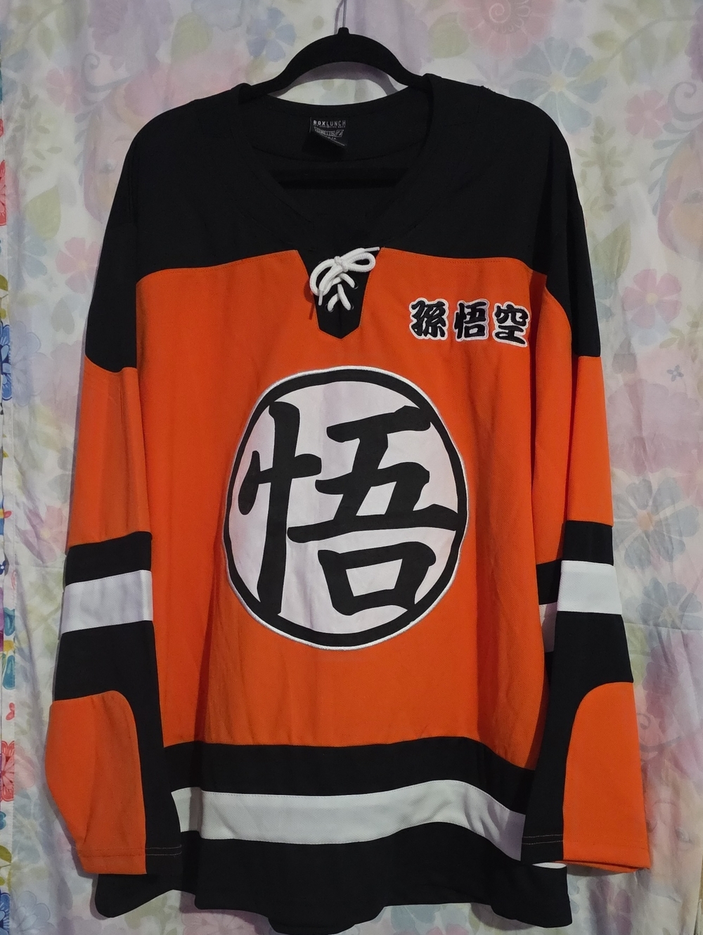 DBZ Graphic Orange and Black Hockey-Style Jersey with Lace-Up Neck